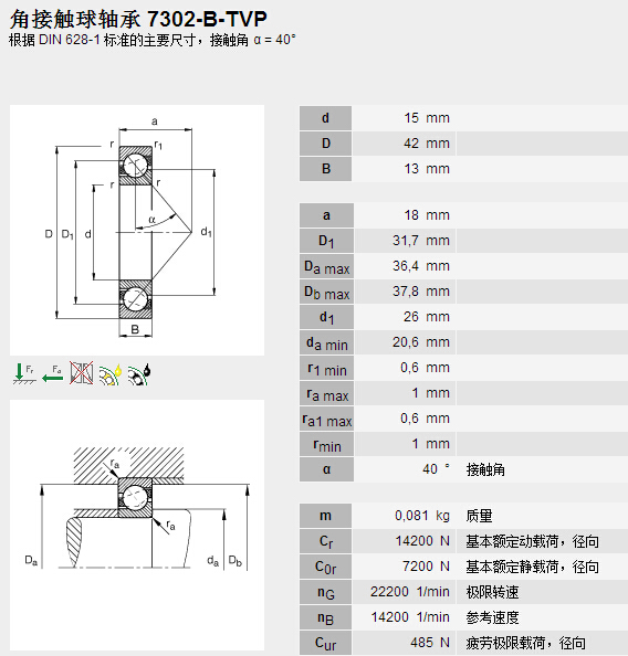 鑫宙國際貿(mào)易(上海)有限公司進口7302B.TVP軸承參數(shù)資料